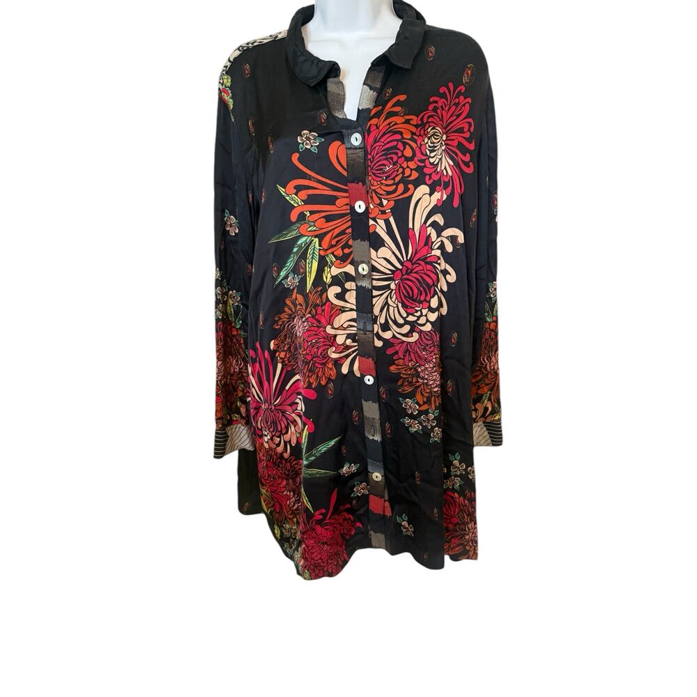 Vintage John*Mark Black Button down Floral Dress   Unusual   1X